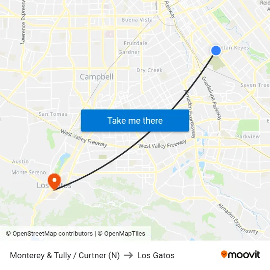 Monterey & Tully / Curtner (N) to Los Gatos map