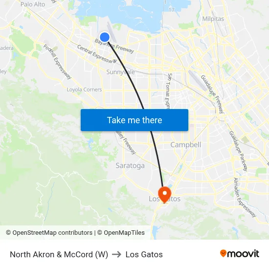 North Akron & McCord (W) to Los Gatos map