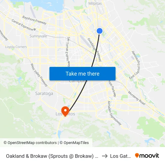 Oakland & Brokaw (Sprouts @ Brokaw) (S) to Los Gatos map