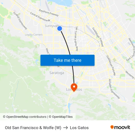 Old San Francisco & Wolfe (W) to Los Gatos map