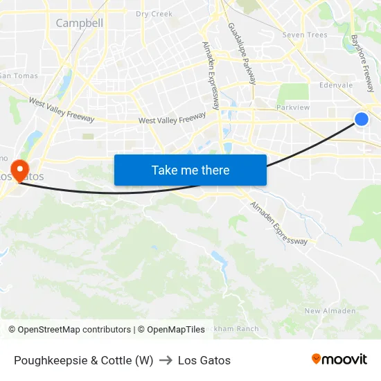 Poughkeepsie & Cottle (W) to Los Gatos map