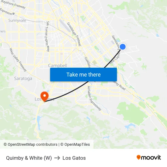 Quimby & White (W) to Los Gatos map