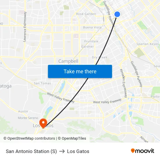 San Antonio Station (S) to Los Gatos map