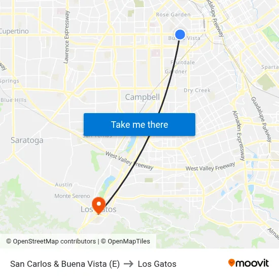San Carlos & Buena Vista (E) to Los Gatos map