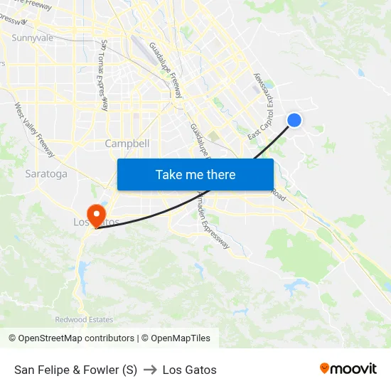San Felipe & Fowler (S) to Los Gatos map