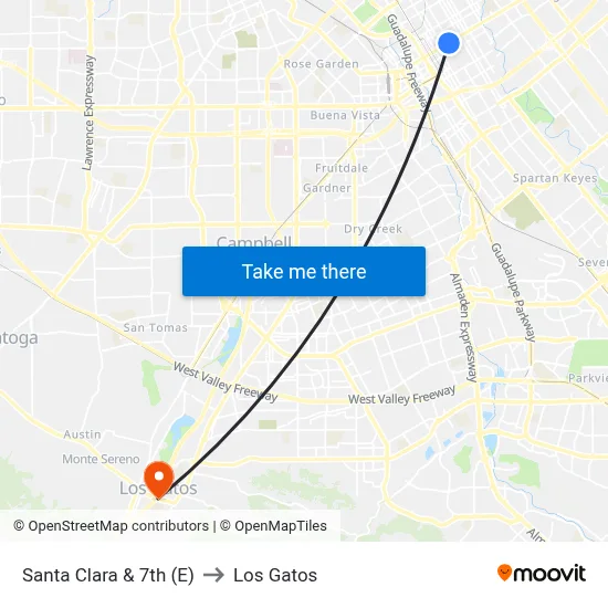 Santa Clara & 7th (E) to Los Gatos map