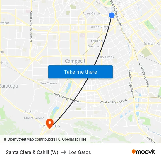 Santa Clara & Cahill (W) to Los Gatos map