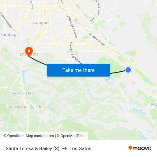Santa Teresa & Bailey (S) to Los Gatos map