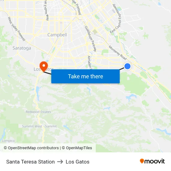 Santa Teresa Station to Los Gatos map