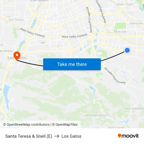 Santa Teresa & Snell (E) to Los Gatos map