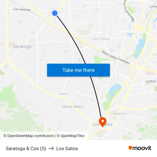 Saratoga & Cox (S) to Los Gatos map