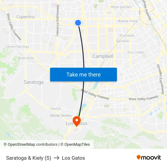 Saratoga & Kiely (S) to Los Gatos map