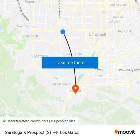 Saratoga & Prospect (S) to Los Gatos map