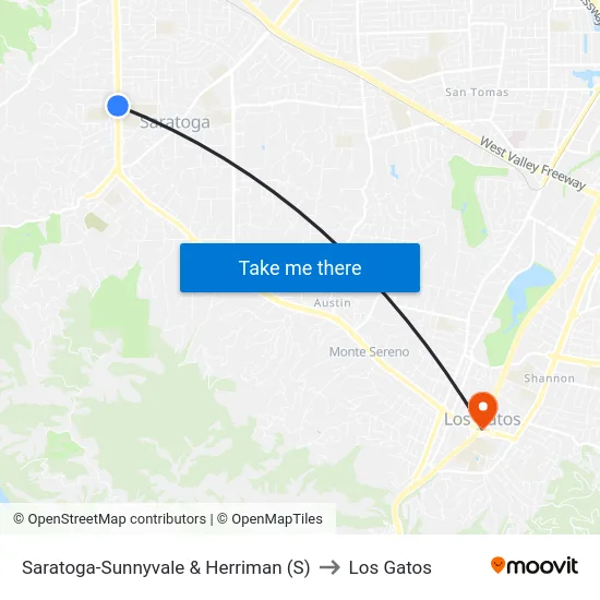 Saratoga-Sunnyvale & Herriman (S) to Los Gatos map
