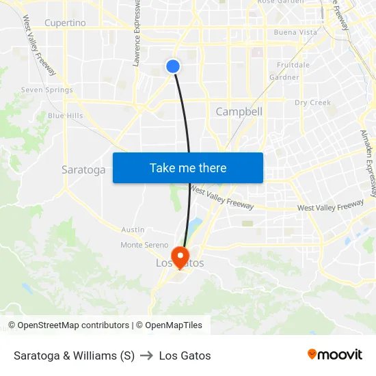 Saratoga & Williams (S) to Los Gatos map