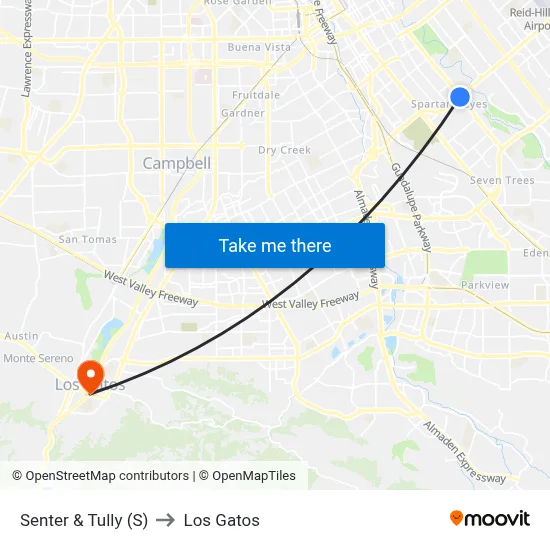 Senter & Tully (S) to Los Gatos map