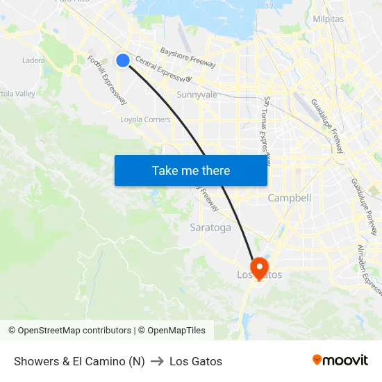 Showers & El Camino (N) to Los Gatos map