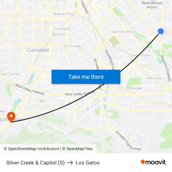 Silver Creek & Capitol (S) to Los Gatos map
