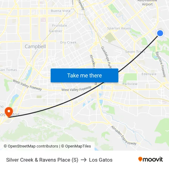 Silver Creek & Ravens Place (S) to Los Gatos map