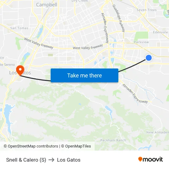 Snell & Calero (S) to Los Gatos map
