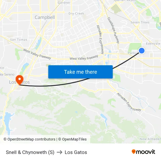 Snell & Chynoweth (S) to Los Gatos map