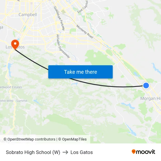 Sobrato High School (W) to Los Gatos map