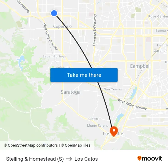Stelling & Homestead (S) to Los Gatos map