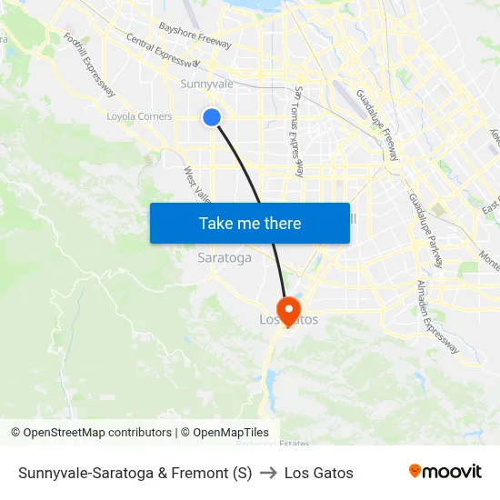 Sunnyvale-Saratoga & Fremont (S) to Los Gatos map