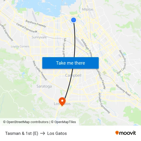 Tasman & 1st (E) to Los Gatos map