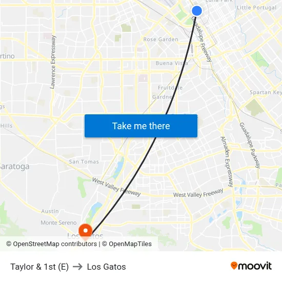 Taylor & 1st (E) to Los Gatos map