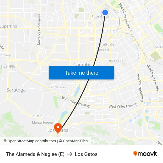 The Alameda & Naglee (E) to Los Gatos map