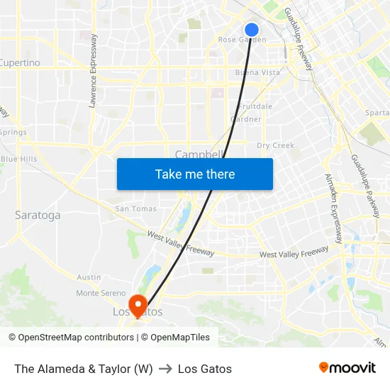 The Alameda & Taylor (W) to Los Gatos map