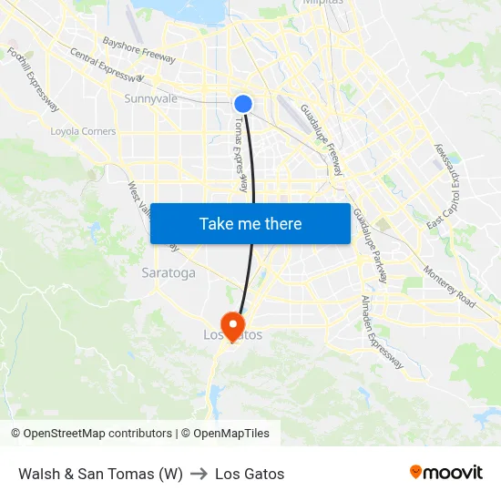 Walsh & San Tomas (W) to Los Gatos map