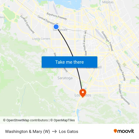 Washington & Mary (W) to Los Gatos map
