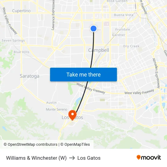 Williams & Winchester (W) to Los Gatos map