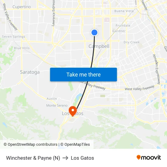Winchester & Payne (N) to Los Gatos map