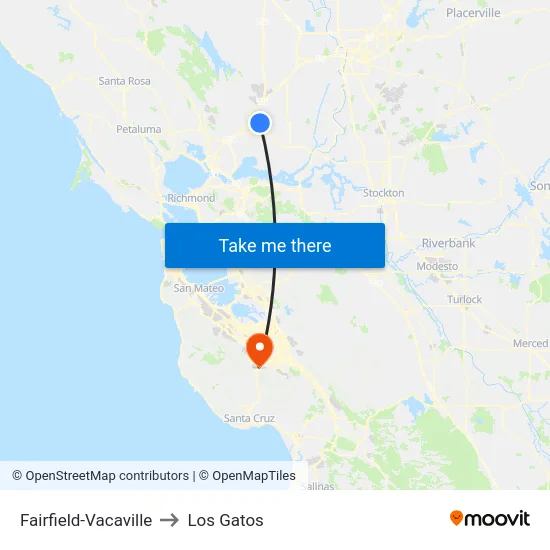 Fairfield-Vacaville to Los Gatos map