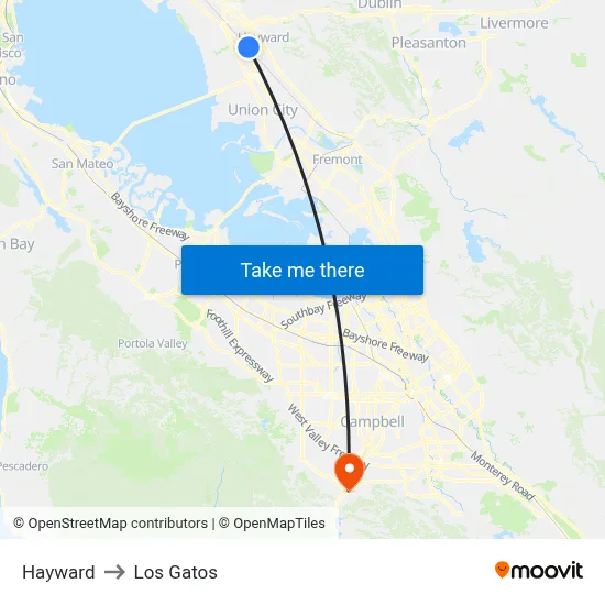 Hayward to Los Gatos map