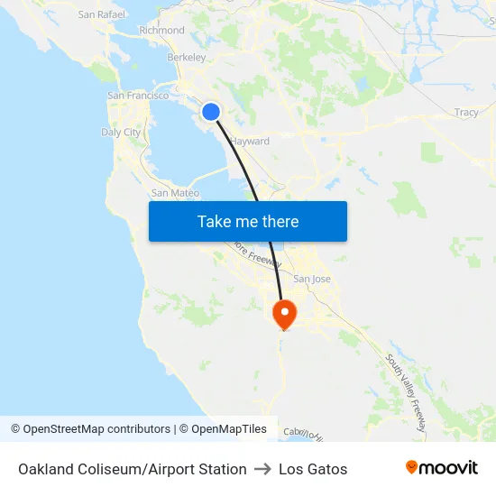 Oakland Coliseum/Airport Station to Los Gatos map