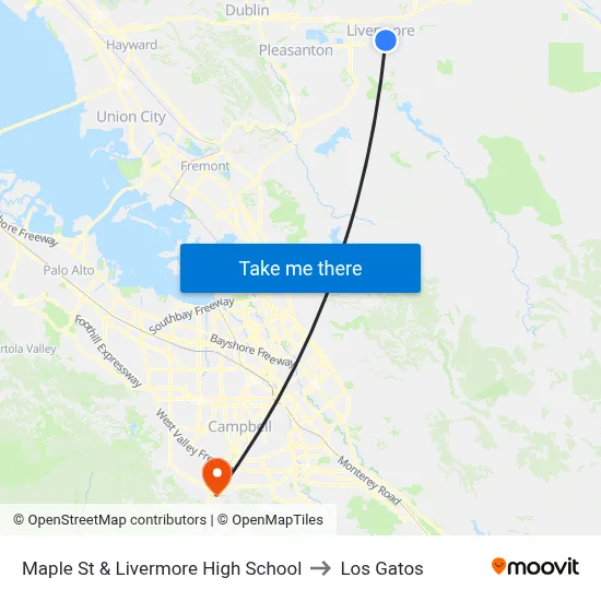 Maple St & Livermore High School to Los Gatos map