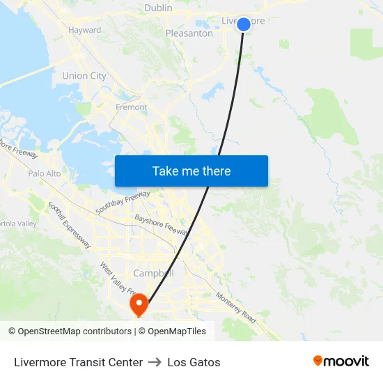 Livermore Transit Center to Los Gatos map