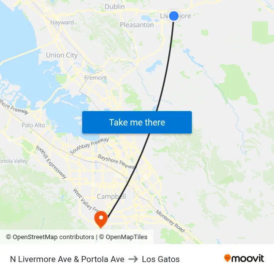 N Livermore Ave & Portola Ave to Los Gatos map