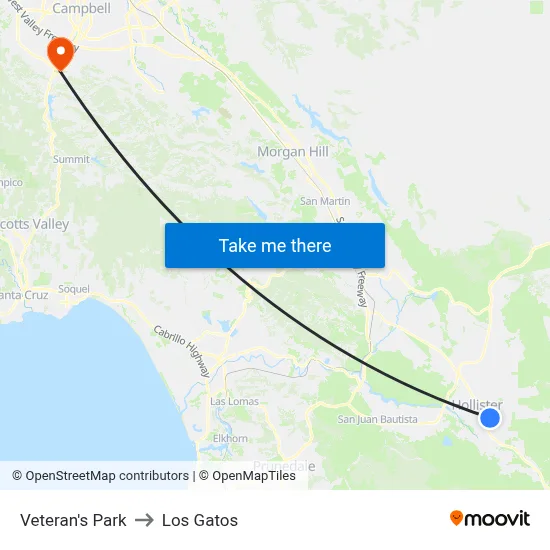 Veteran's Park to Los Gatos map