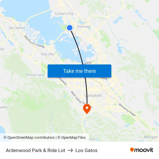 Ardenwood Park & Ride Lot to Los Gatos map