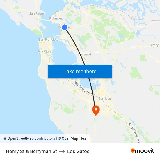 Henry St & Berryman St to Los Gatos map