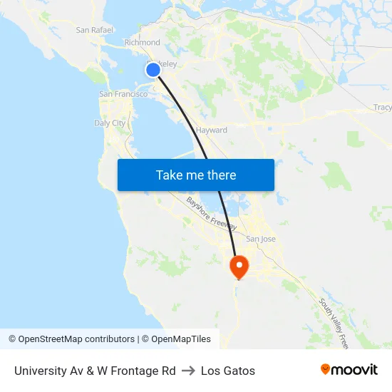 University Av & W Frontage Rd to Los Gatos map