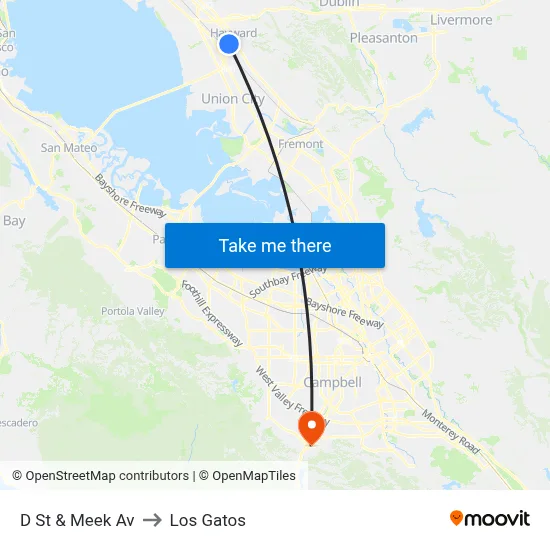 D St & Meek Av to Los Gatos map