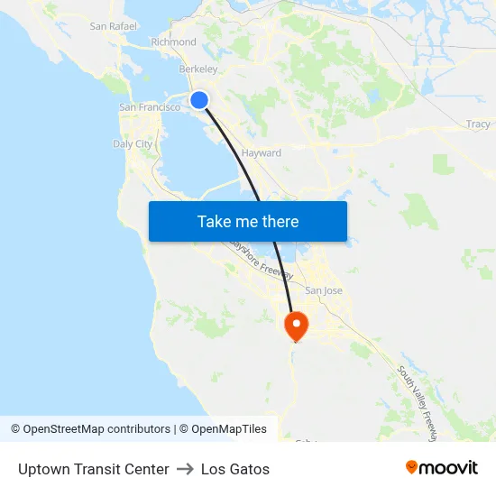Uptown Transit Center to Los Gatos map