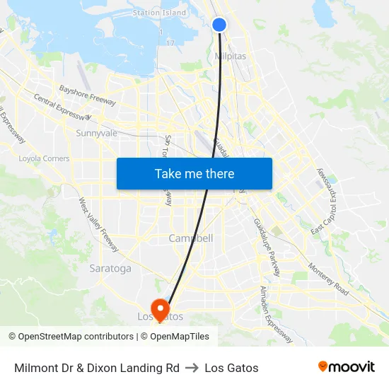 Milmont Dr & Dixon Landing Rd to Los Gatos map
