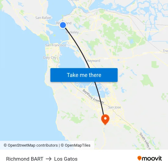 Richmond BART to Los Gatos map